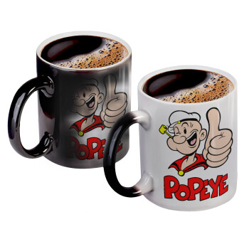 Popeye the sailor man, Color changing magic Mug, ceramic, 330ml when adding hot liquid inside, the black colour desappears (1 pcs)