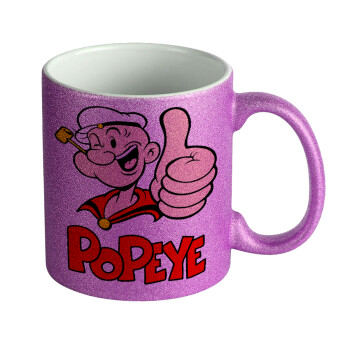 Popeye the sailor man, Κούπα Μωβ Glitter που γυαλίζει, κεραμική, 330ml