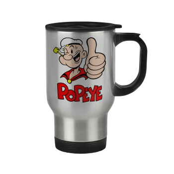 Popeye the sailor man, Stainless steel travel mug with lid, double wall 450ml