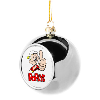 Popeye the sailor man, Silver 8cm Christmas tree ball ornament