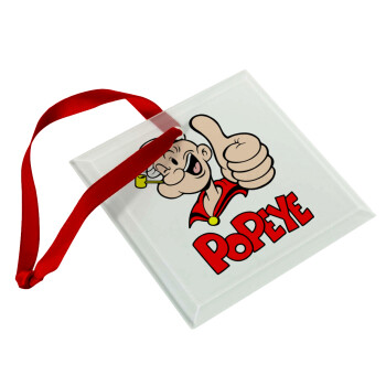 Popeye the sailor man, Christmas ornament, glass square ornament 9x9cm