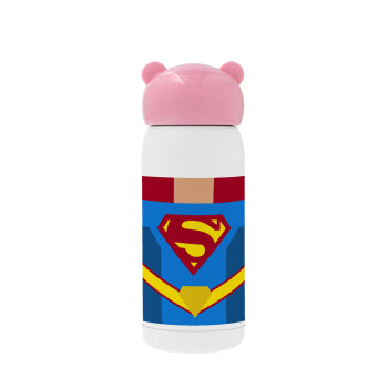 Superman flat, Pink stainless steel thermal flask, 320ml