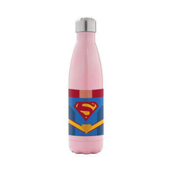 Superman flat, Metal mug thermos Pink Iridiscent (Stainless steel), double wall, 500ml