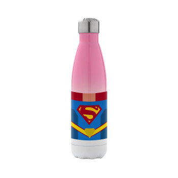 Superman flat, Metal mug thermos Pink/White (Stainless steel), double wall, 500ml