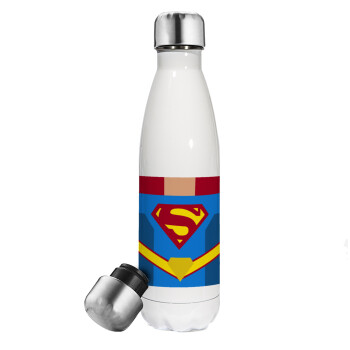 Superman flat, Metal mug thermos White (Stainless steel), double wall, 500ml