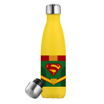 Superman flat, Yellow Stainless Steel Metallic Thermos, double-walled, 500ml