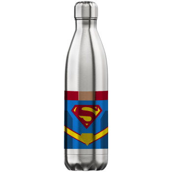 Superman flat, Μεταλλικό παγούρι θερμός Inox (Stainless steel), διπλού τοιχώματος, 750ml