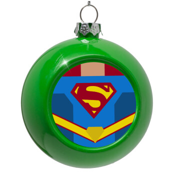 Superman flat, Green Christmas tree ornament bauble 8cm