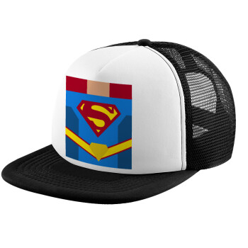 Superman flat, Καπέλο Ενηλίκων Soft Trucker με Δίχτυ Black/White (POLYESTER, ΕΝΗΛΙΚΩΝ, UNISEX, ONE SIZE)