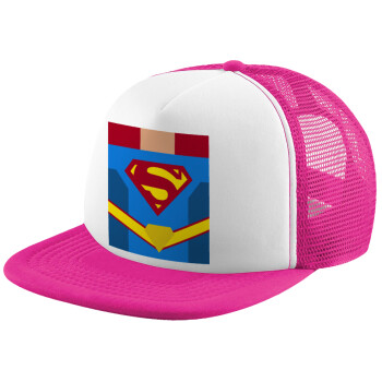 Superman flat, Καπέλο Ενηλίκων Soft Trucker με Δίχτυ Pink/White (POLYESTER, ΕΝΗΛΙΚΩΝ, UNISEX, ONE SIZE)