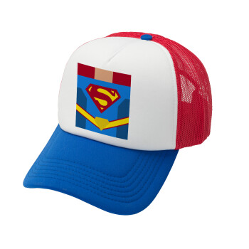 Superman flat, Καπέλο Ενηλίκων Soft Trucker με Δίχτυ Red/Blue/White (POLYESTER, ΕΝΗΛΙΚΩΝ, UNISEX, ONE SIZE)