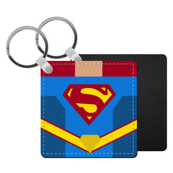 Superman flat, Μπρελόκ Δερματίνη, τετράγωνο ΜΑΥΡΟ (5x5cm)