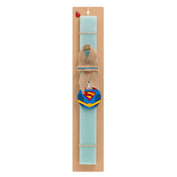 Superman flat, Easter Set, wooden keychain & aromatic flat Easter candle (30cm) (TURQUOISE)