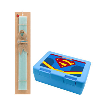 Superman flat, Easter Set, children's snack container BLUE & Easter aromatic flat candle (30cm) (TURQUOISE)