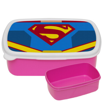 Superman flat, ΡΟΖ παιδικό δοχείο φαγητού (lunchbox) πλαστικό (BPA-FREE) Lunch Βox M18 x Π13 x Υ6cm