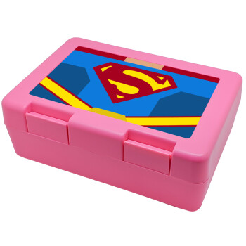 Superman flat, Παιδικό δοχείο κολατσιού ΡΟΖ 185x128x65mm (BPA free πλαστικό)