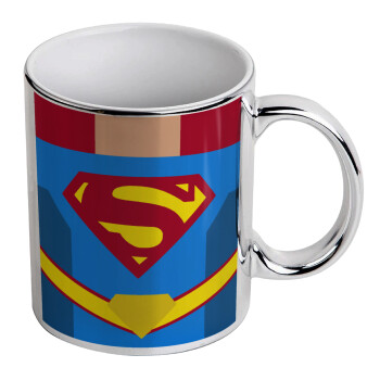 Superman flat, Mug ceramic, silver mirror, 330ml