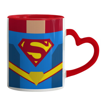 Superman flat, Mug heart red handle, ceramic, 330ml