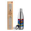 Easter Set, metallic stainless thermos flask (500ml) & scented flat Easter candle (30cm) (GRAY)