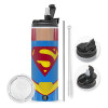 Travel Tumbler 2 Lids, with metal straw & cleaning brush (Stainless steel 304 Food grade, BPA free, 600ml)