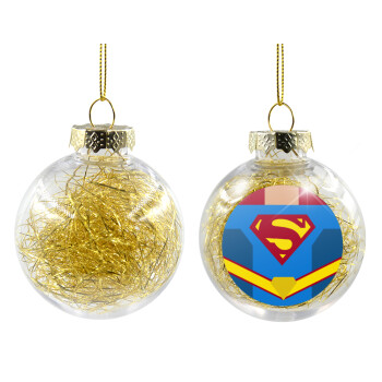 Superman flat, Transparent Christmas tree ball ornament with gold filling 8cm