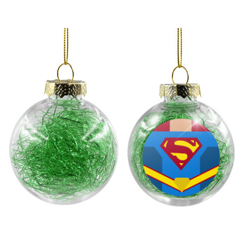 Superman flat, Transparent Christmas tree ball ornament with green filling 8cm