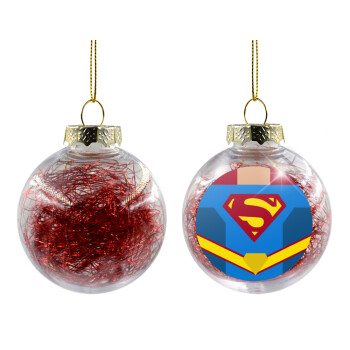 Superman flat, Transparent Christmas tree ball ornament with red filling 8cm