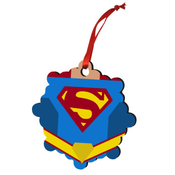 Superman flat, Χριστουγεννιάτικο στολίδι snowflake ξύλινο 7.5cm