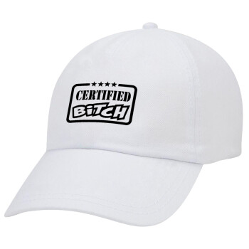 Certified Bitch, Καπέλο Ενηλίκων Baseball Λευκό 5-φύλλο (POLYESTER, ΕΝΗΛΙΚΩΝ, UNISEX, ONE SIZE)