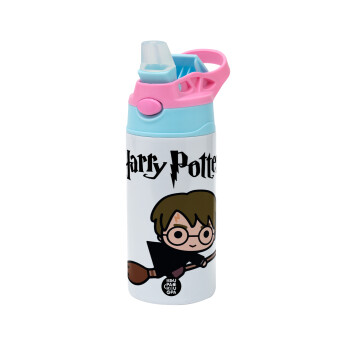 Harry potter kid, Children's hot water bottle, stainless steel, with safety straw, Pink/BlueCiel (360ml) BPA FREE