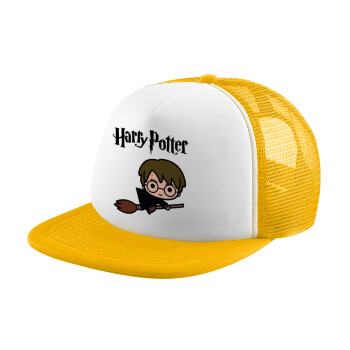 Harry potter kid, Adult Soft Trucker Hat with Yellow/White Mesh (POLYESTER, ADULT, UNISEX, ONE SIZE)