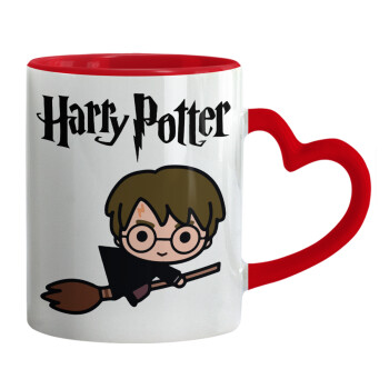 Harry potter kid, Κούπα καρδιά χερούλι κόκκινη, κεραμική, 330ml