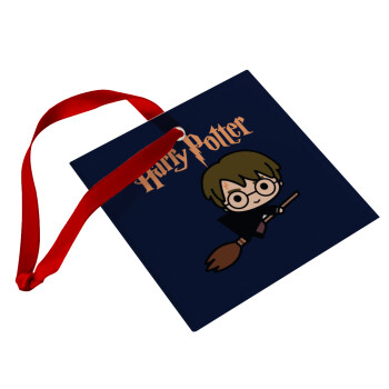 Harry potter kid, Χριστουγεννιάτικο στολίδι γυάλινο τετράγωνο 9x9cm