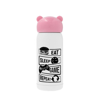 Eat Sleep Game Repeat, Pink stainless steel thermal flask, 320ml