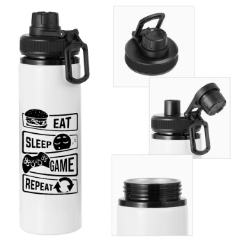 Eat Sleep Game Repeat, Metal water bottle with safety cap, aluminum 850ml