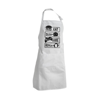 Eat Sleep Game Repeat, Adult Chef Apron (with sliders and 2 pockets)