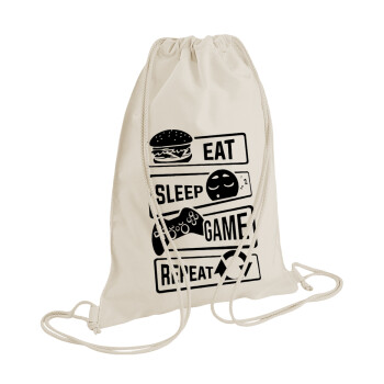 Eat Sleep Game Repeat, Backpack bag GYMBAG natural (28x40cm)