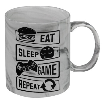 Eat Sleep Game Repeat, Κούπα κεραμική, marble style (μάρμαρο), 330ml