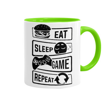Eat Sleep Game Repeat, Mug colored light green, ceramic, 330ml