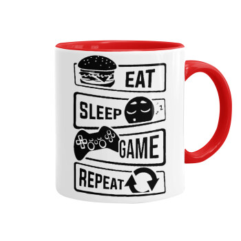 Eat Sleep Game Repeat, Mug colored red, ceramic, 330ml