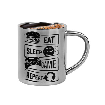 Eat Sleep Game Repeat, Double-wall metal cup for espresso (220ml)