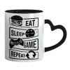 Mug heart black handle, ceramic, 330ml