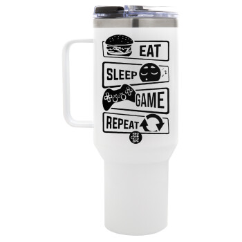 Eat Sleep Game Repeat, Mega Tumbler με καπάκι, διπλού τοιχώματος (θερμό) 1,2L