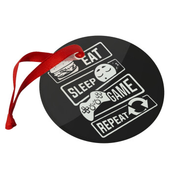 Eat Sleep Game Repeat, Christmas ornament glass 9cm