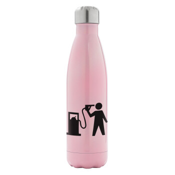 Fuel crisis, Metal mug thermos Pink Iridiscent (Stainless steel), double wall, 500ml