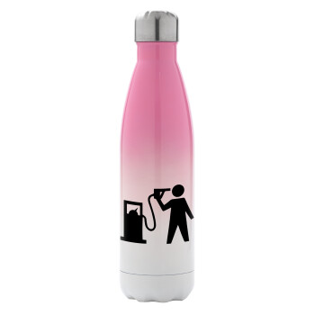 Fuel crisis, Metal mug thermos Pink/White (Stainless steel), double wall, 500ml