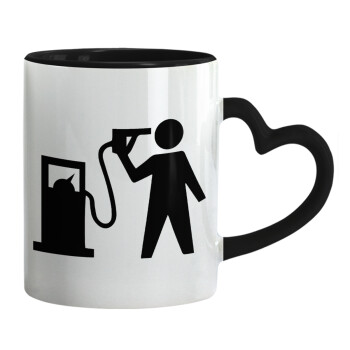 Fuel crisis, Mug heart black handle, ceramic, 330ml