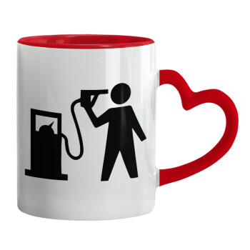 Fuel crisis, Mug heart red handle, ceramic, 330ml