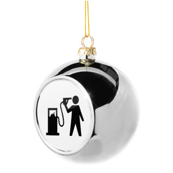 Fuel crisis, Silver 8cm Christmas tree ball ornament