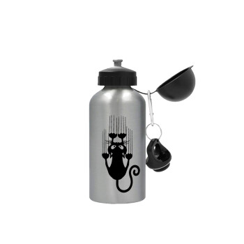 Cat scratching, Metallic water jug, Silver, aluminum 500ml